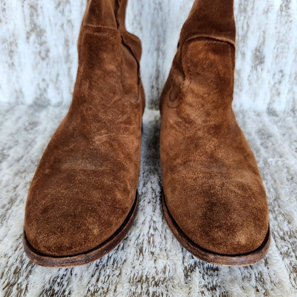 Frye "Cara Short" Suede Leather Ankle Boots Wood Brown | Women's Size 8.5 B - Picture 4 of 12